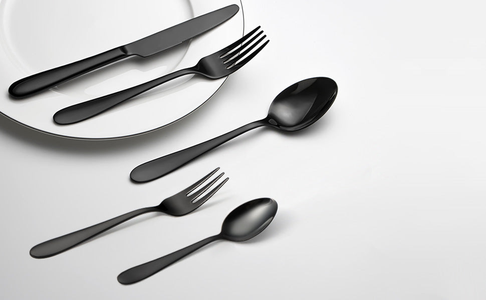 Mirror-Finish Electroplated Black Flatware Set