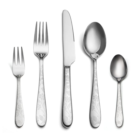 KH2000 Mirror-Finish Daisy Print Flatware Set