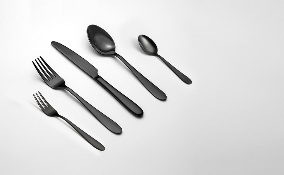 Mirror-Finish Electroplated Black Flatware Set