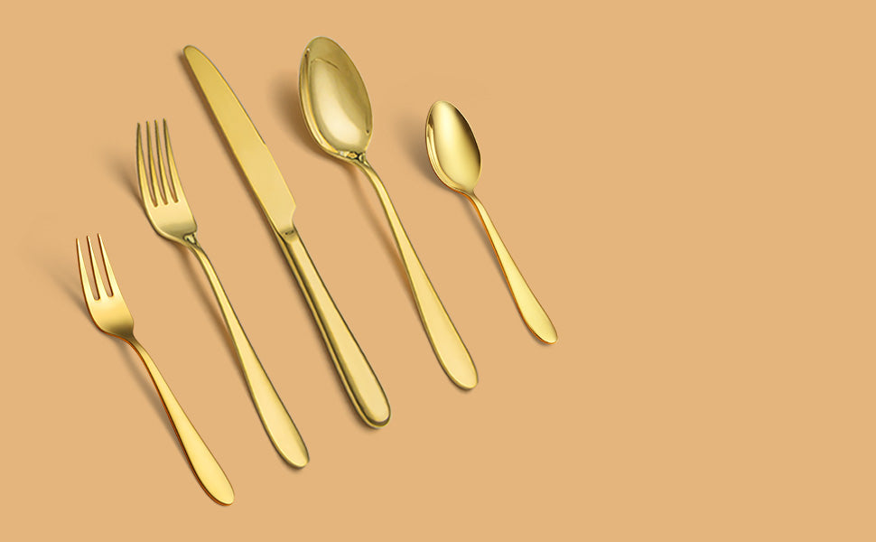 KH2000 Mirror-Finish Electroplated Gold Flatware Set