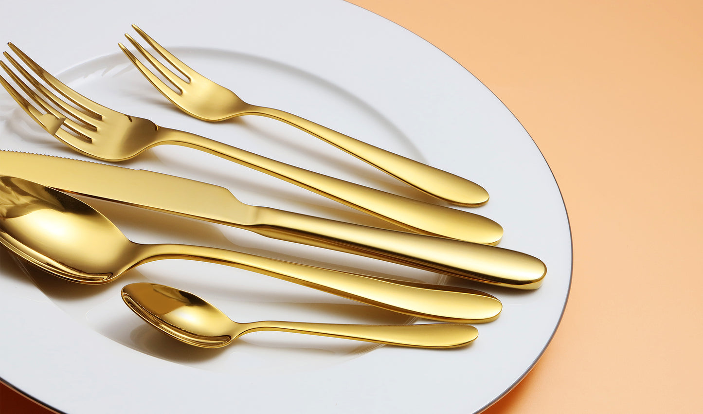 KH2000 Mirror-Finish Electroplated Gold Flatware Set